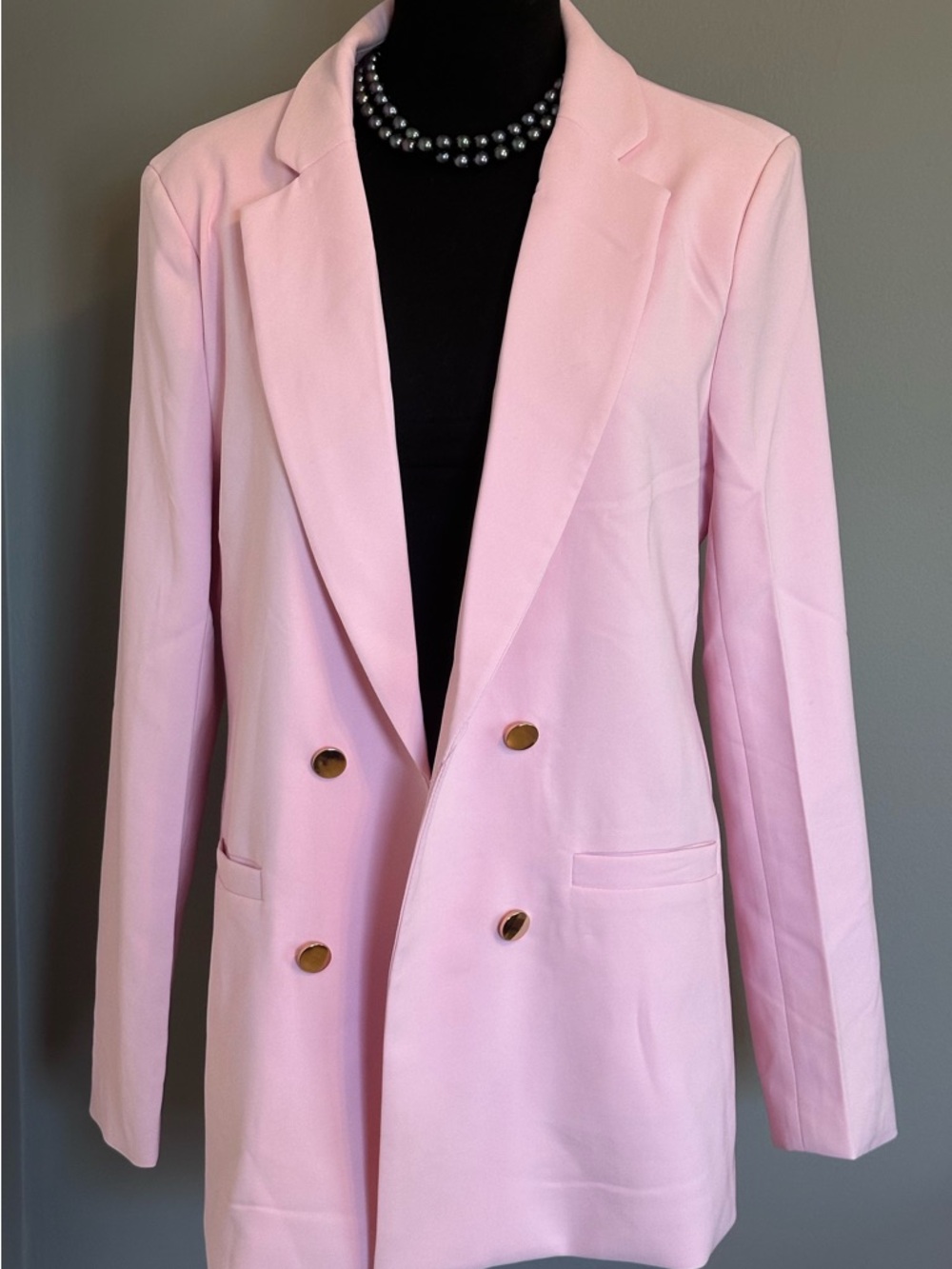 NWT Shawl collar Open Front Gold button Pink Women's Blazer Jacket Large